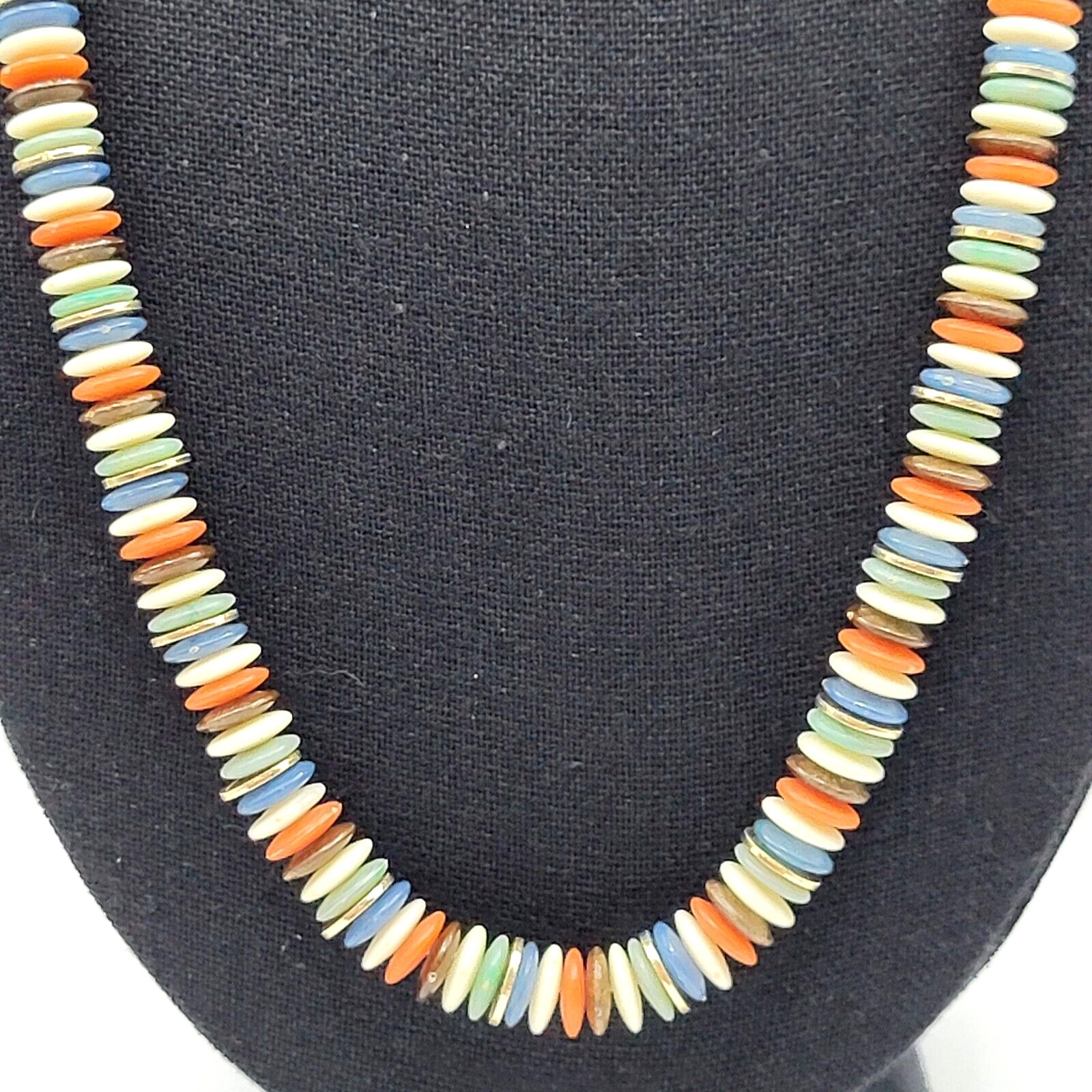 Button and Thread Like Bead Colorful Disc Heishi Style Vintage Necklace 25 In