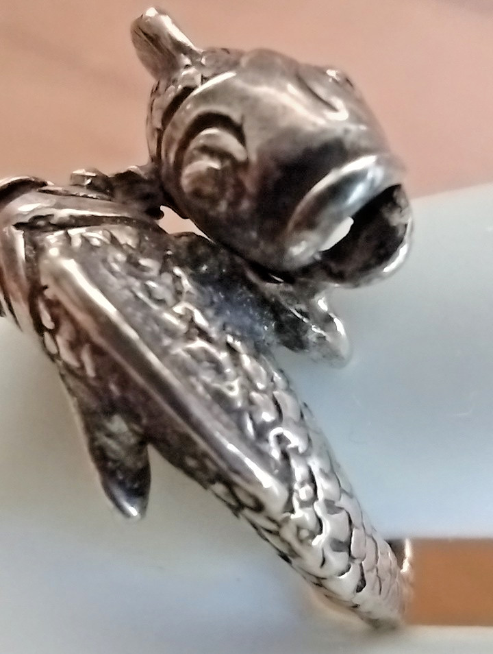RARE Vintage Beau Sterling Silver Double Koi Fish Pisces Bypass Ring Sz 7