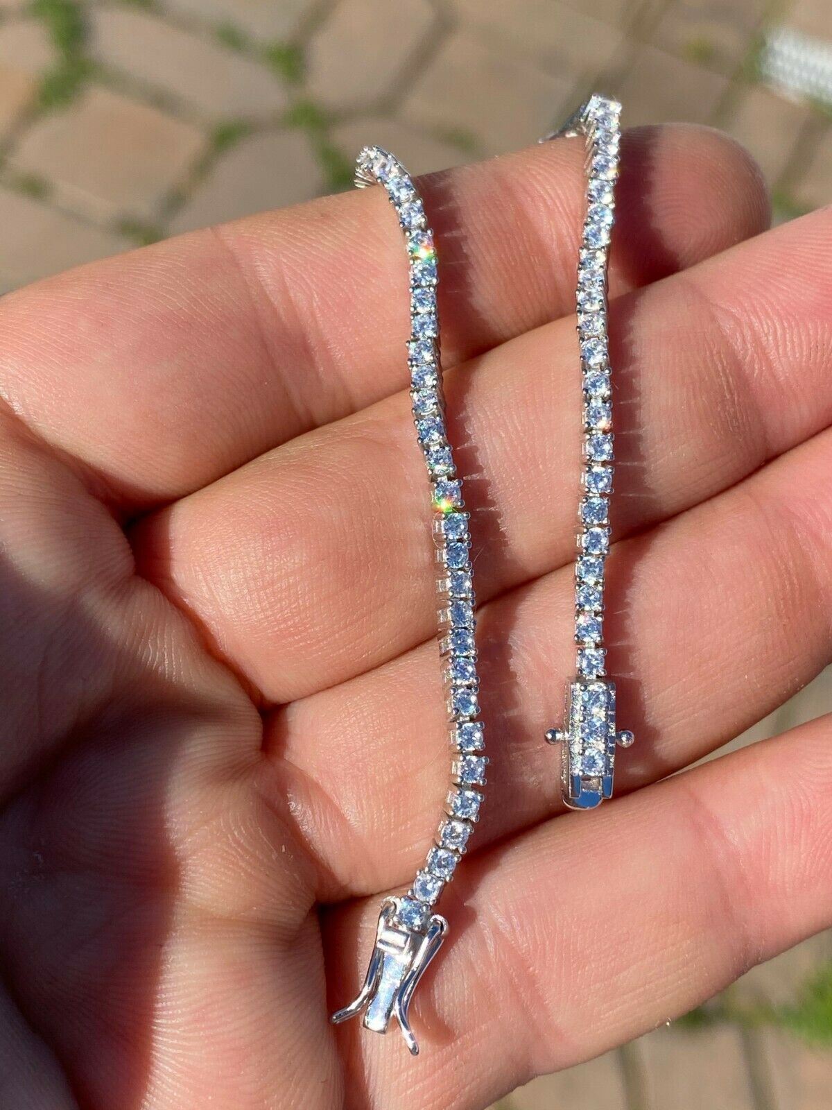 Real Silver 2mm Tennis Bracelet MOISSANITE VVS D GRA Certified Mens Ladies Iced