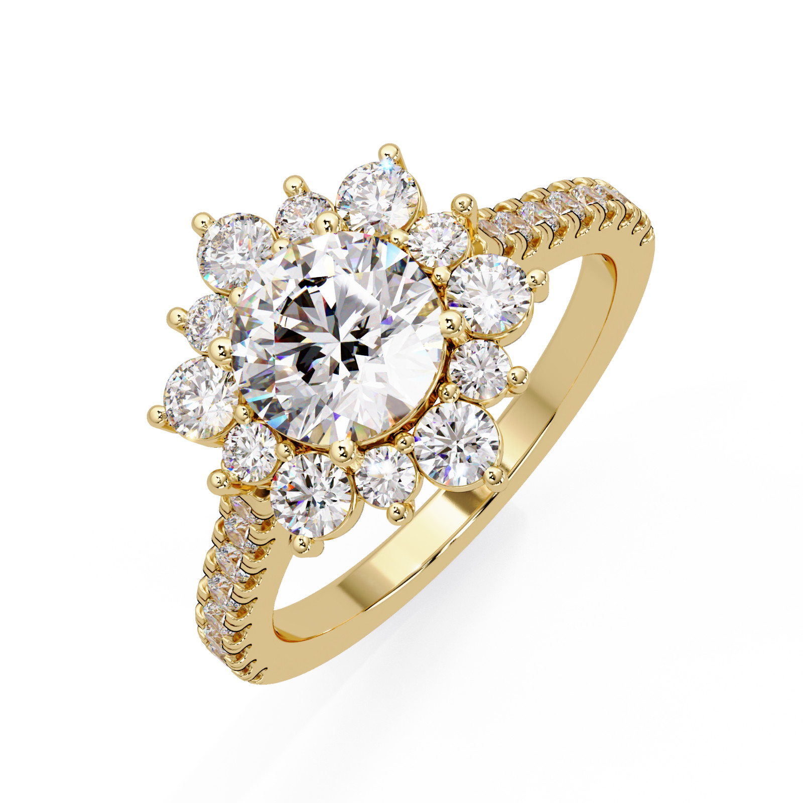Round Cut Halo Lab Grown Diamond 1.75 CTW Cluster Set Ring 925 Silver DEF VVS VS