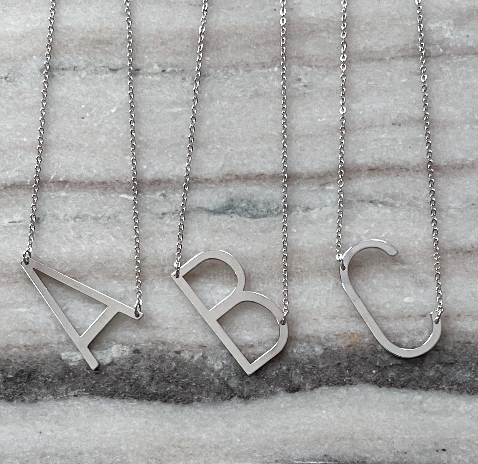 Silver Initial Necklace Large Letter Necklace Big Monogram Necklace Personalized
