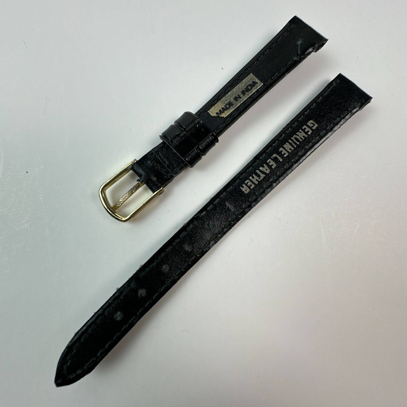 Womens Watch Bands Black 13mm Genuine Leather Two Piece Strap Gold Buckle Flat
