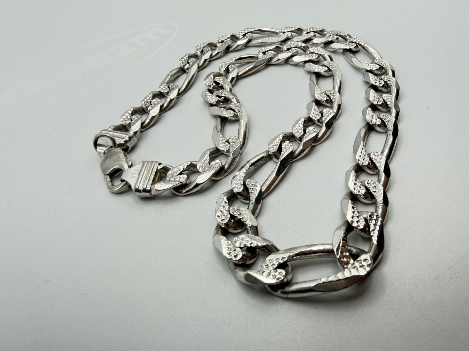 122g VTG Sterling Silver 925 Large Figaro Link Chain Necklace Heavy Size 21-1/2”