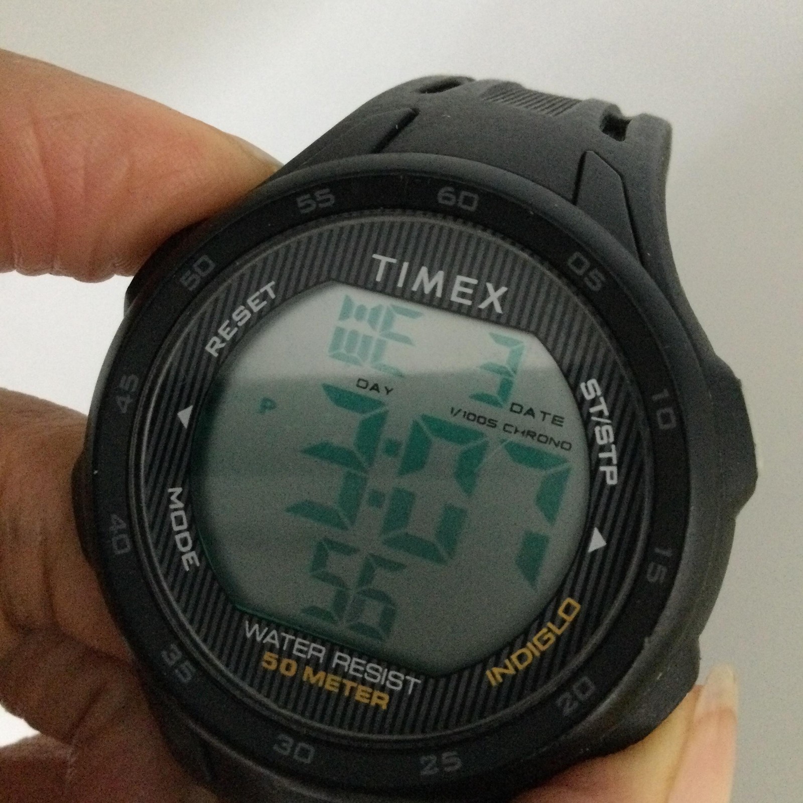 Timex Mens Watch 45mm Gray Digital Dial Black Resin Indiglo Sport Chrono 50m WR