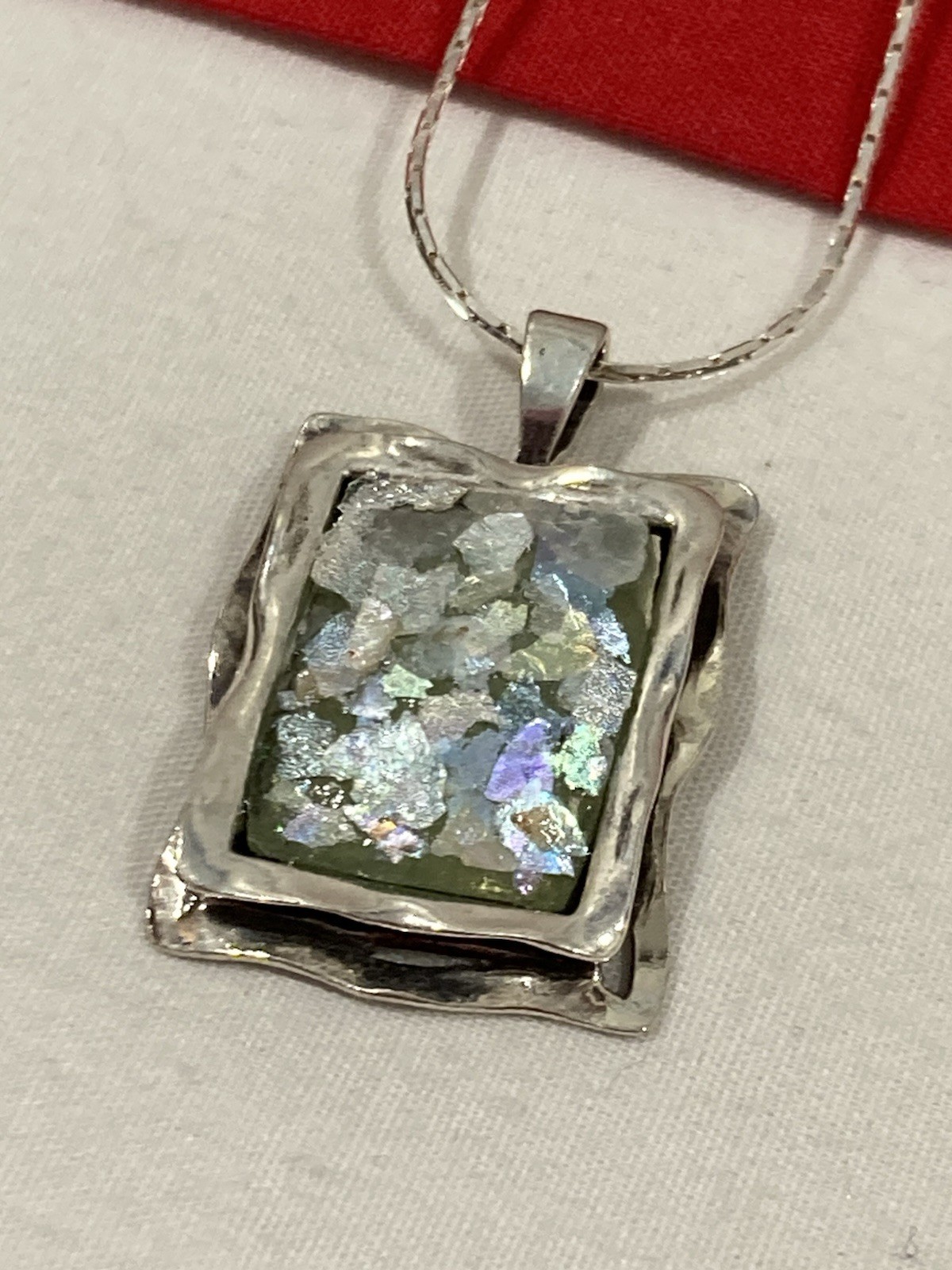 NEW OR PAZ PZ ISRAEL Sterling Silver 925 ROMAN GLASS Pendant 20″ Necklace W/BOX