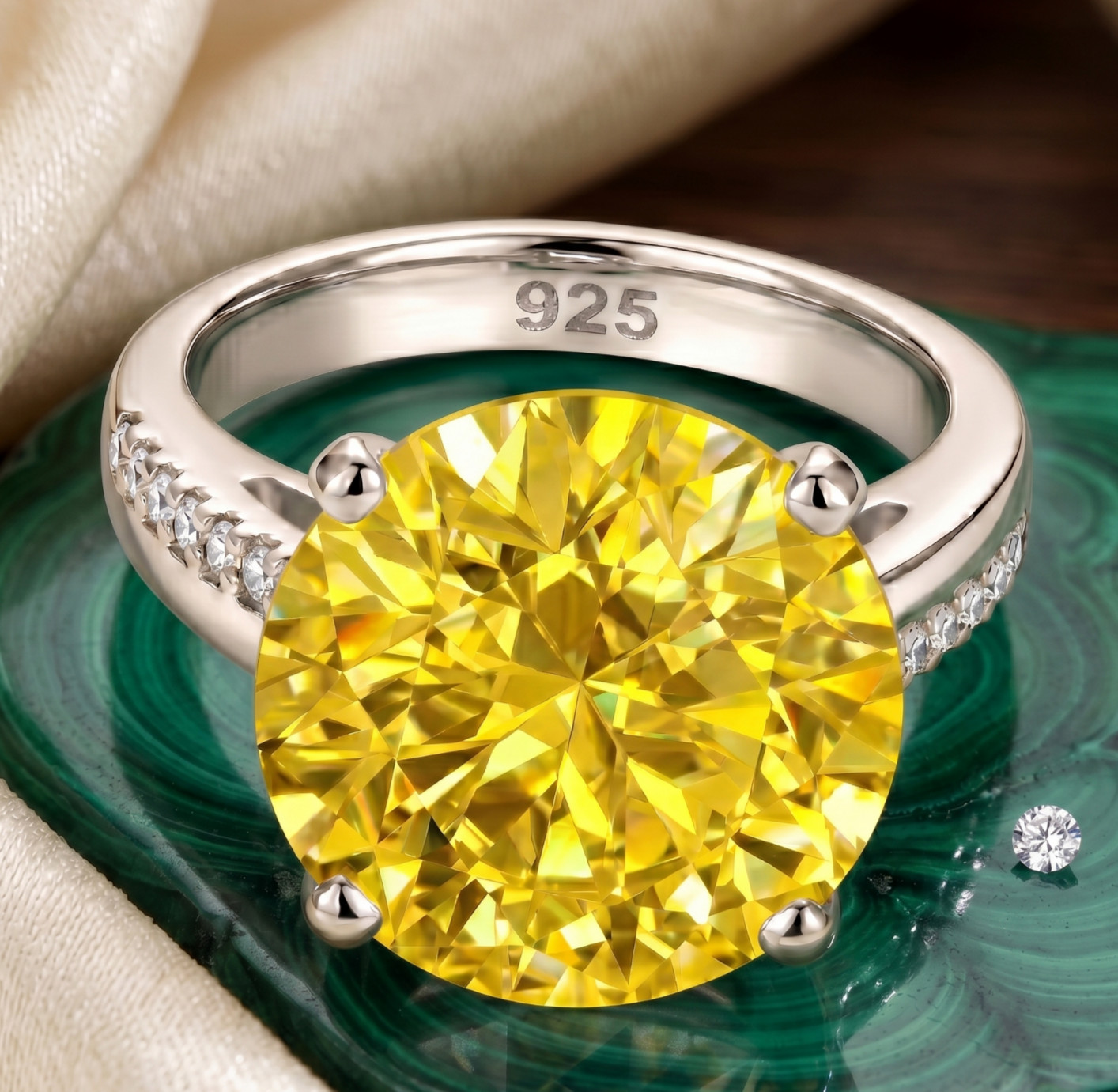 6.00 Ct Certified Round Cut Yellow Natural Diamond Ring VVS1 White Gold Finish