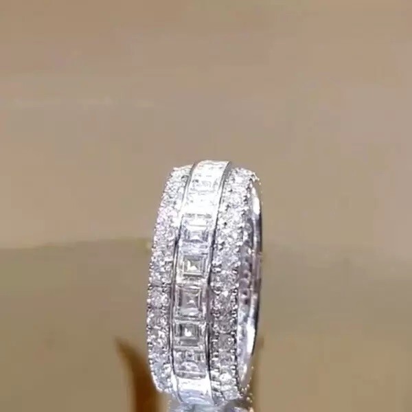 7.36 Ctw Asscher D/FL Moissanite Solid 14K White Gold Eternity Wedding Band Ring