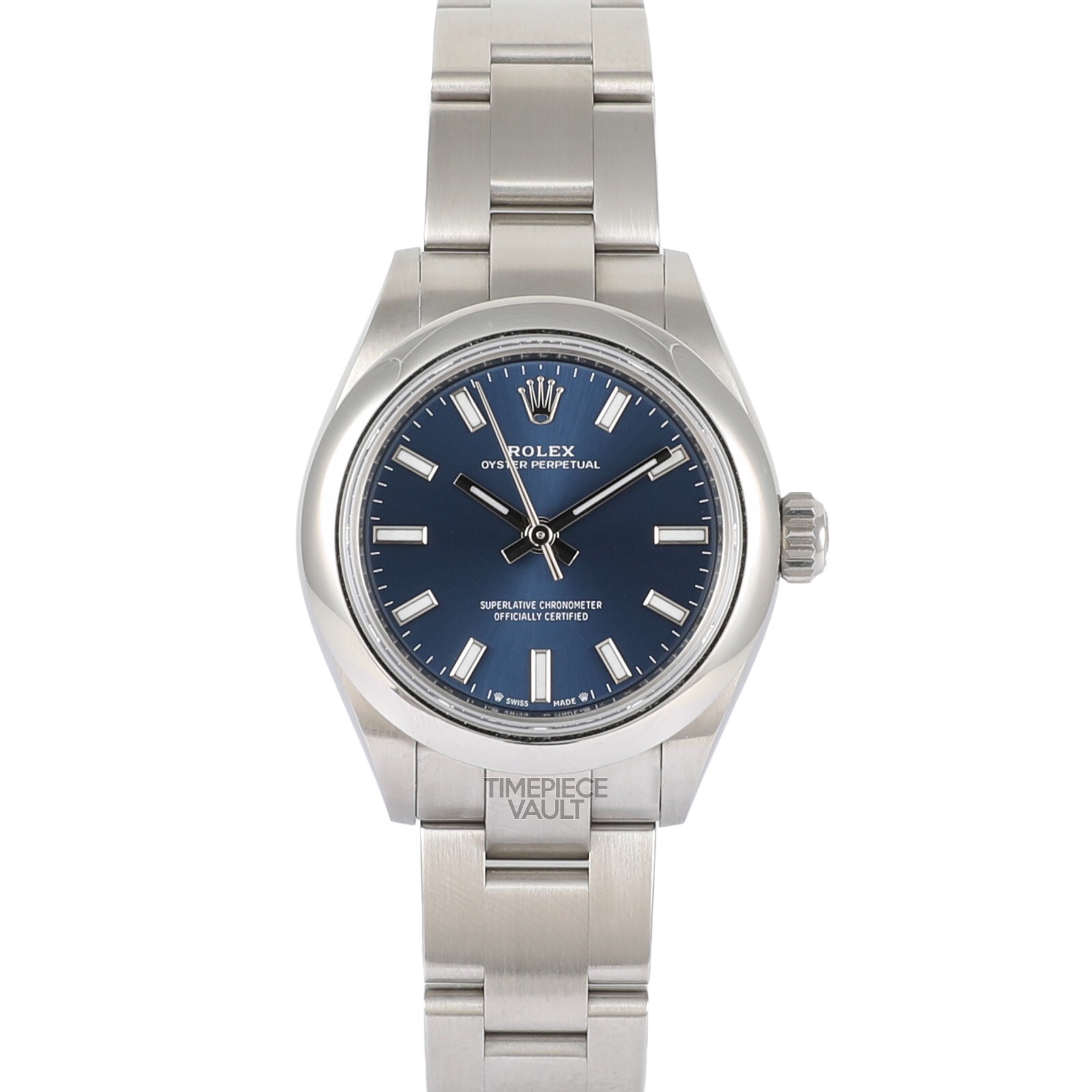 Rolex Ladies Oyster Perpetual 276200 Steel 28mm Blue Stick Dial Watch 2023-B&P