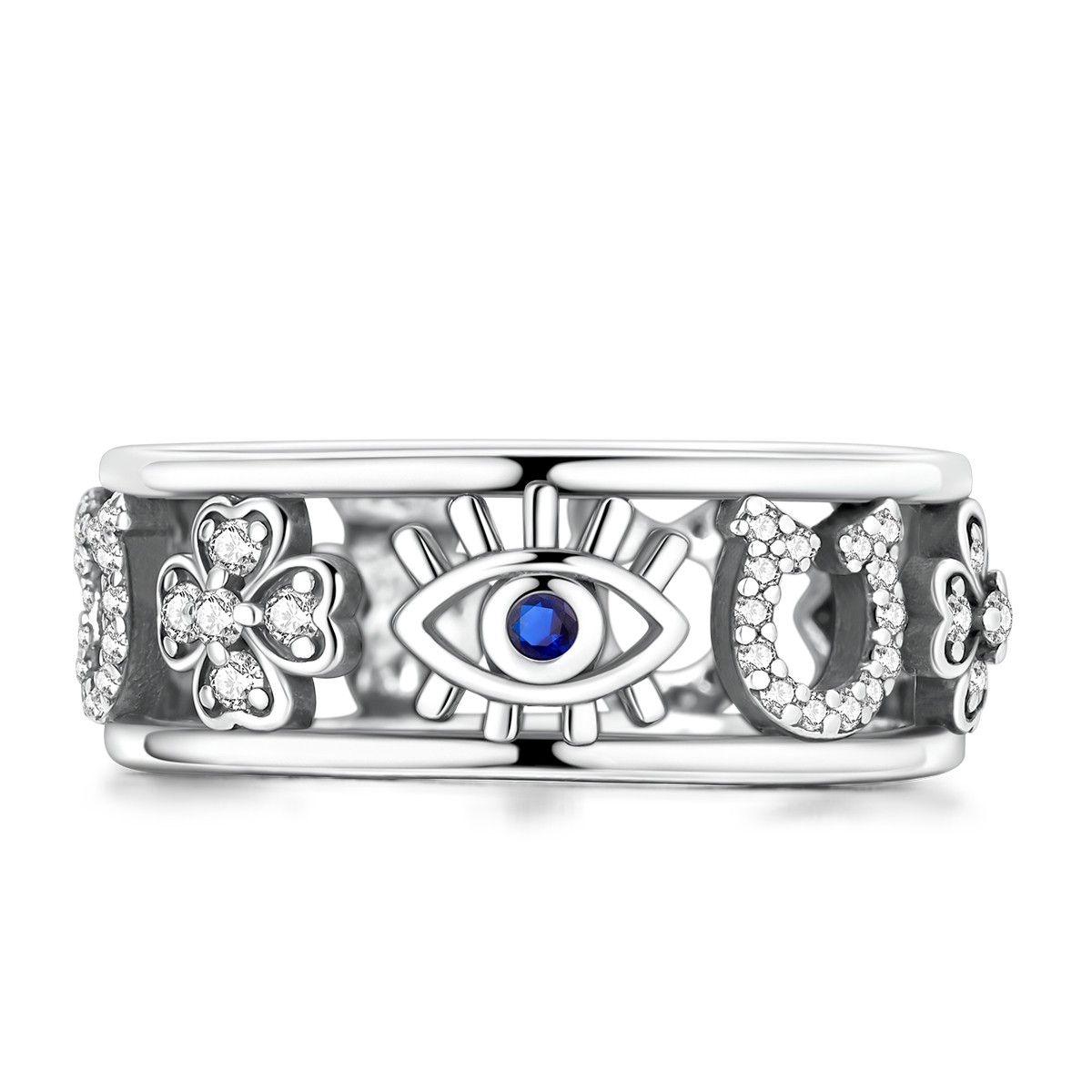 LAZA Original 925 Sterling Silver Ring AAA CZ Clover Horseshoe Eye Women Jewelry