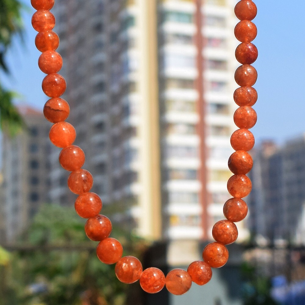 218.00 Cts Orange Aventurine Round Shape Beaded Stunning Necklace VK 14 E563