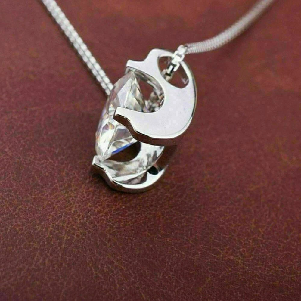 2Ct Round Lab-Created Diamond Solitaire Pendant Necklace 14K White Gold Finish