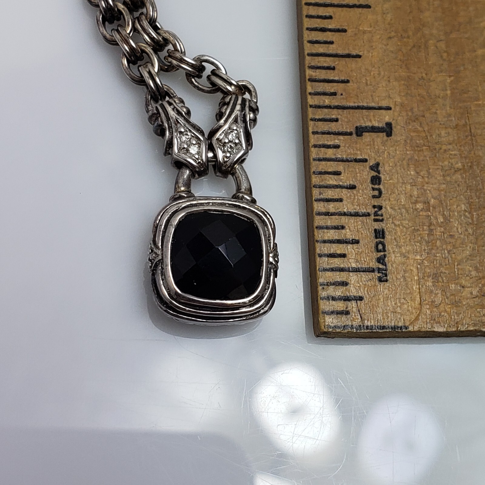 Scott Kay Sterling Silver Cushion Cut Black Onyx Diamond Necklace 16″