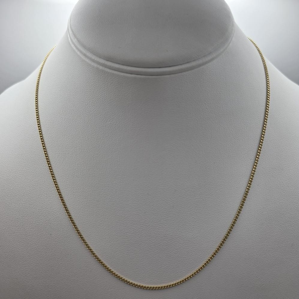 18″ 14K Yellow Gold 1.3mm Curb Link Chain Necklace w Spring Ring Clasp 1963PR