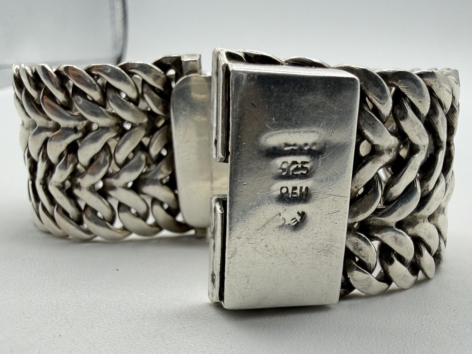 108g VTG Taxco Mexico 925 Sterling Silver Double Curb Link Bracelet Men’s Signed