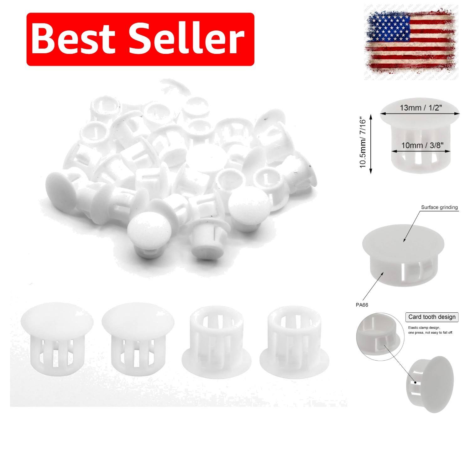 Plastic Hole Plugs, 10mm 3/8″, White, 30PCS | Flush Type, Snap in Locking, Fu…