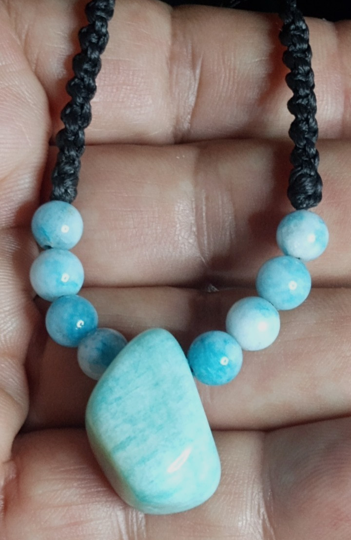 Amazonite with Larimar beads Hand made Adjustable Neckalce