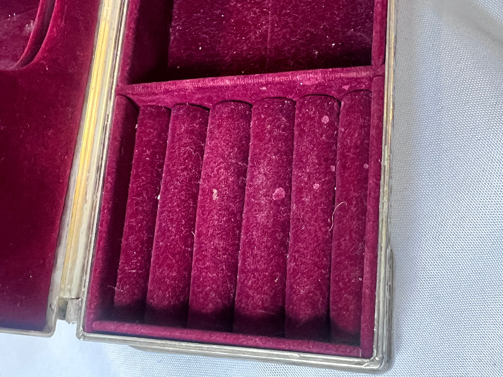 Vtg Silver Tone Jewelry Box Mirrored Dresser Vanity Table Top Lined Case