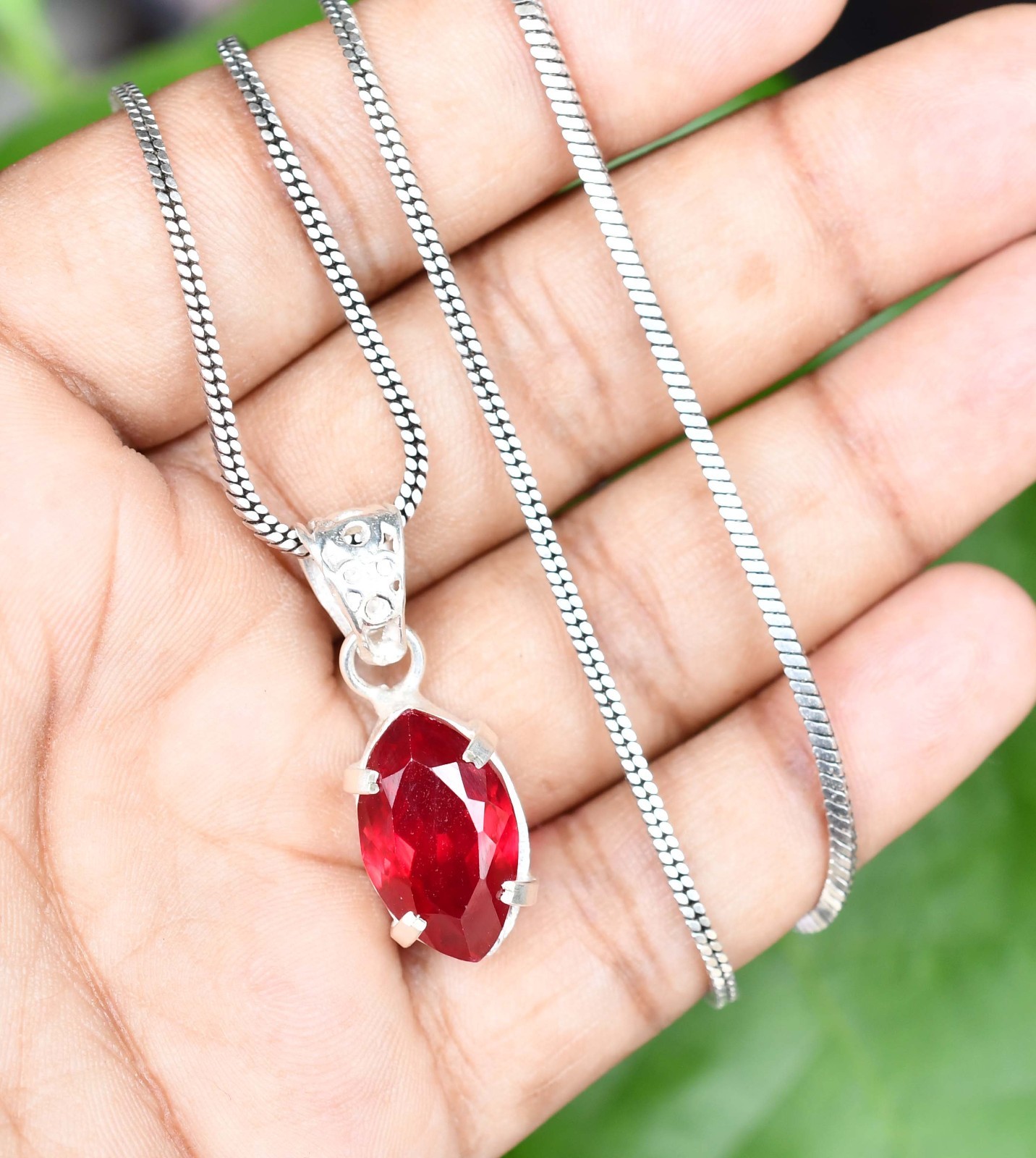 26.75 Ct Natural Blood Red Ruby Marquise 925 Sterling Silver Pendant Certified