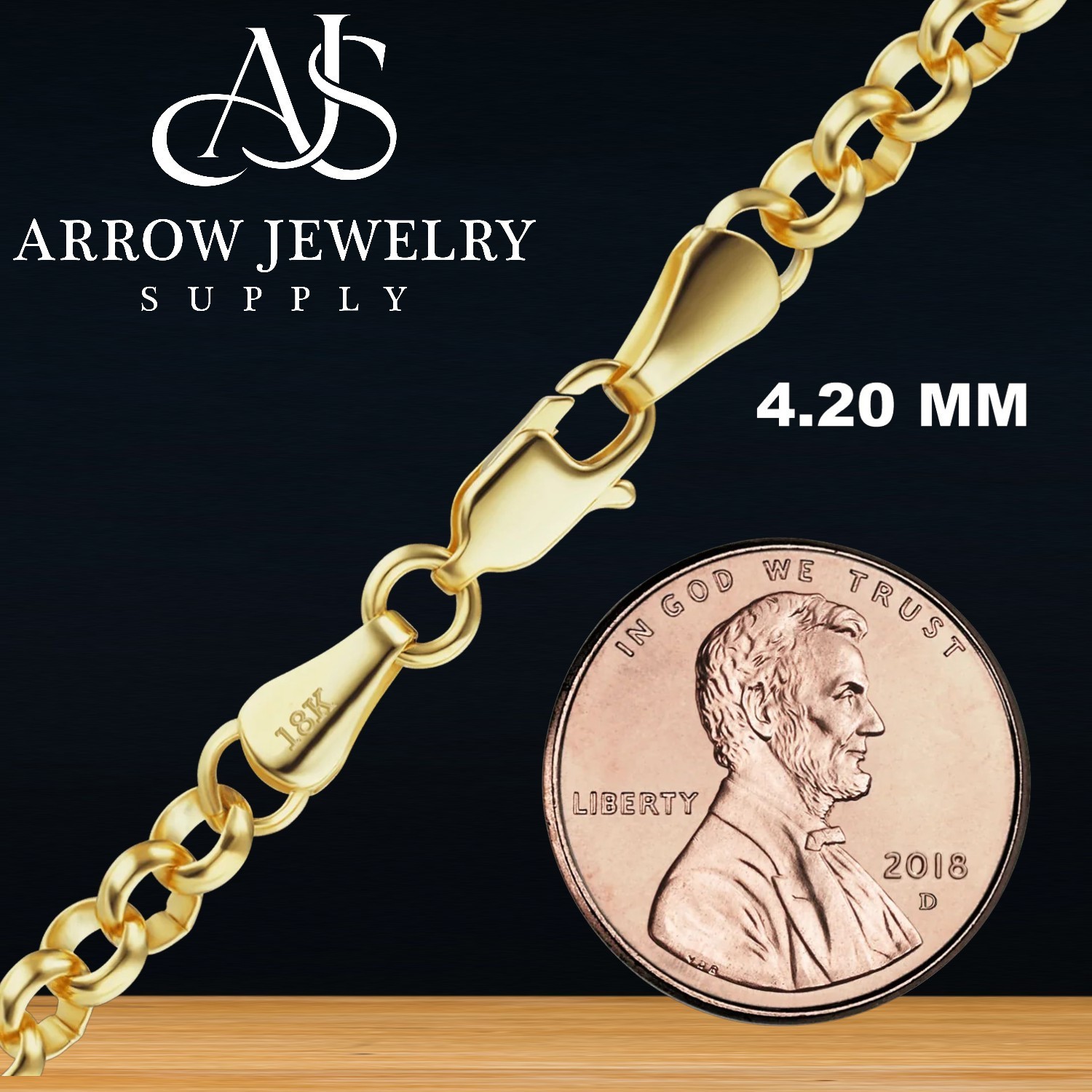 18K Yellow Solid Gold Rolo Round Links Necklace Chain
