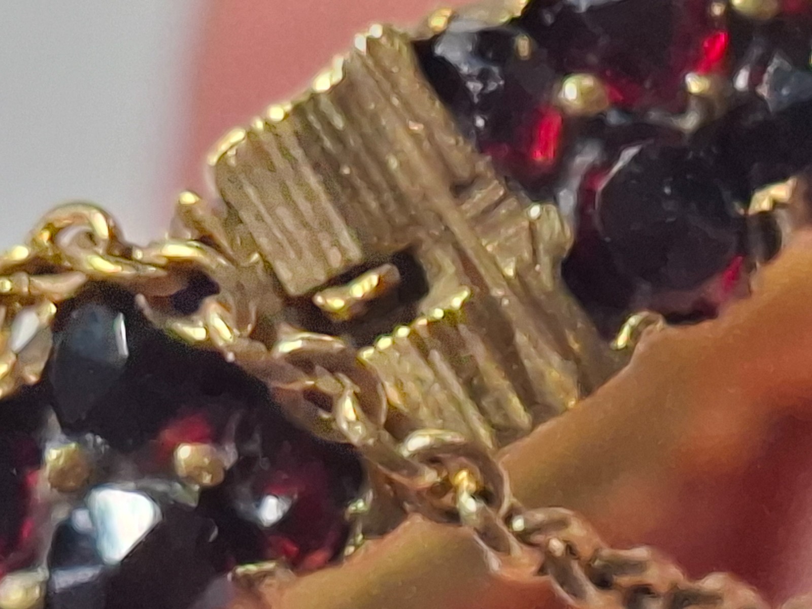 Solid Antique Gold Plated Bangle With Safety Clasp Red Garnets