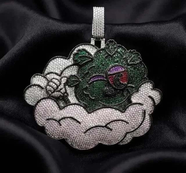3Ct Round Cut Real Moissanite Men’s Cartoon Cloud Pendant 14K White Gold Plated