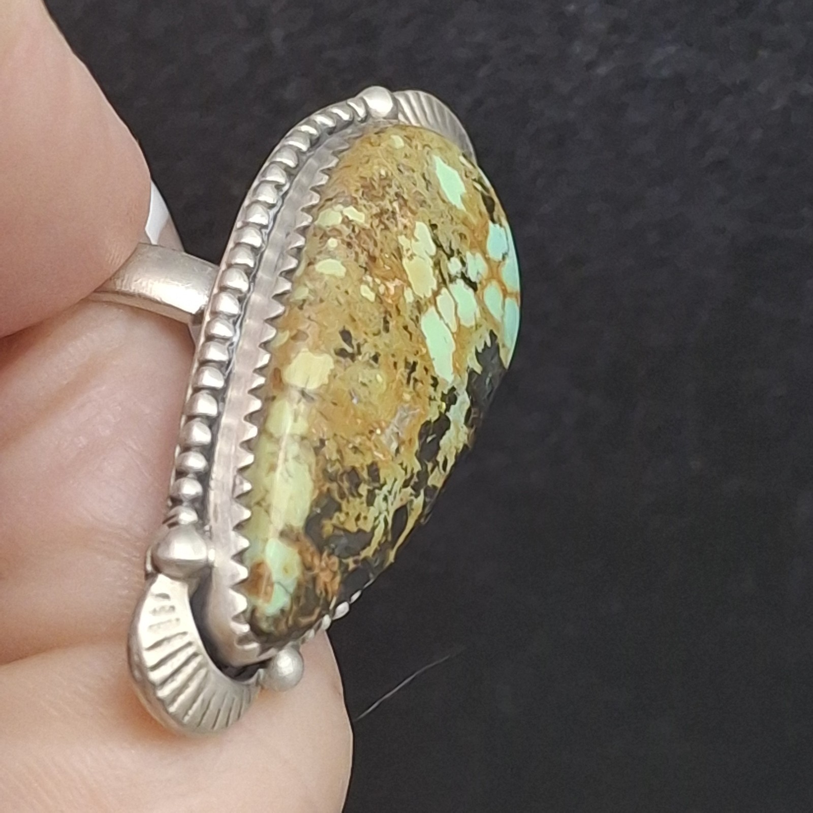 Genuine Blackjack Turquoise Ring Sterling Silver Adj 6-8.5 Cowgirl Southwestern