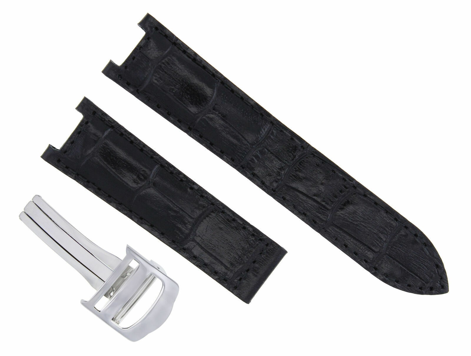 21MM LEATHER BAND STRAP FOR 42MM CARTIER PASHA 2863 2790 2995 3027 CLASP BLACK