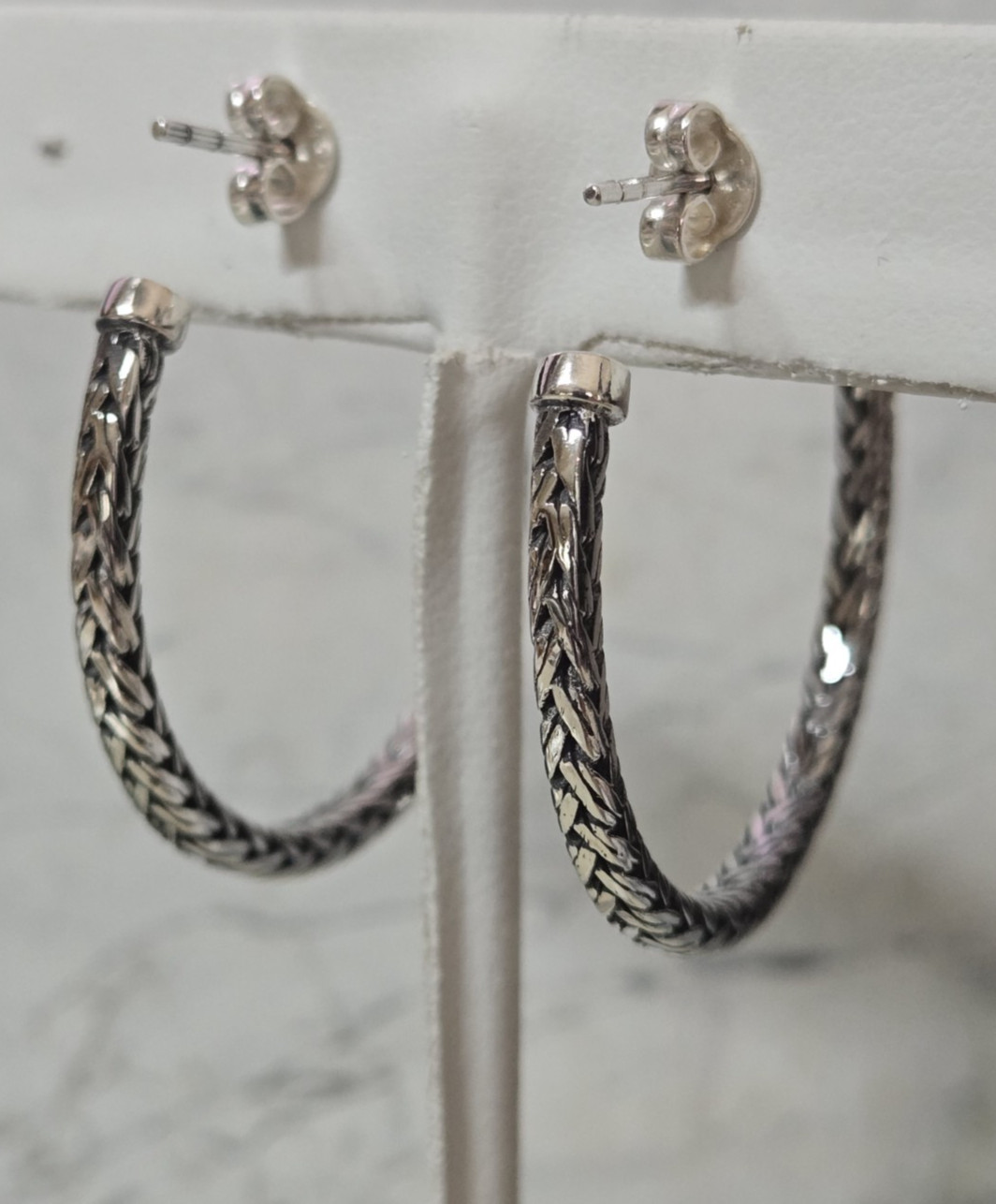 Bali Legacy Sterling Silver Tulang Naga Weave Hoop Earrings, 33mm 8.8 grams
