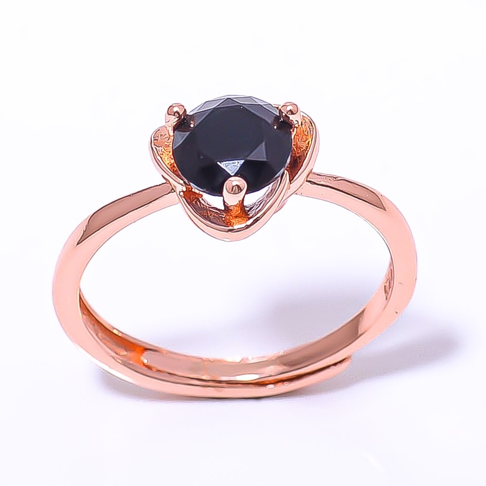 Black Spinel Gemstone Rose Gold Plated Ring Adjst RC7382-11