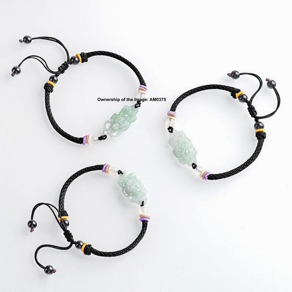 Natural Grade A Jade Jadeite Flower Handmade Women’s Bracelet 14-16CM