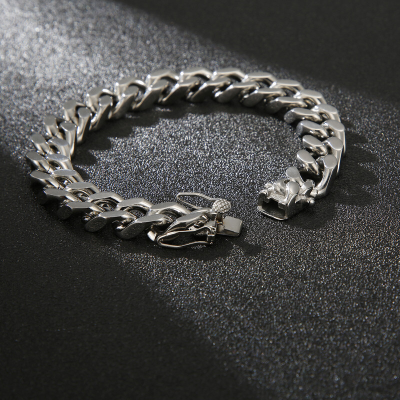 12mm 8.66” pure stainless steel cuban curb link chain bracelet bangle silver