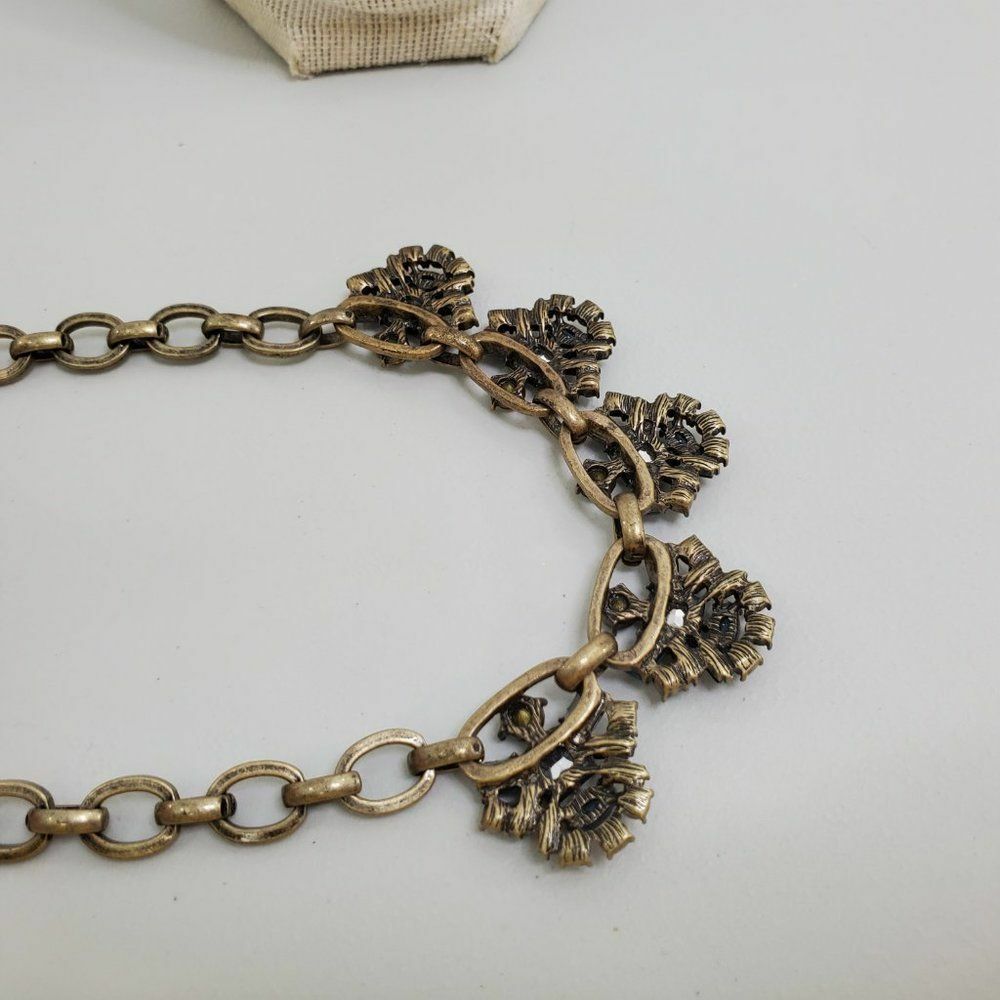 Ann Taylor Loft Necklace Statement Blue Rhinestone Gold Tone Chain Gray