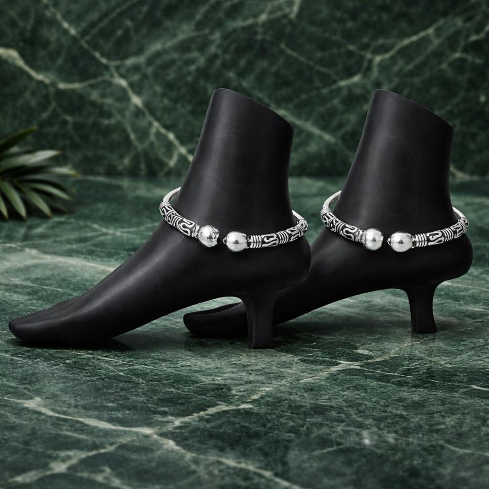 Thick Chunky Solid Sterling Silver Round Women ball Ankle Bracelet