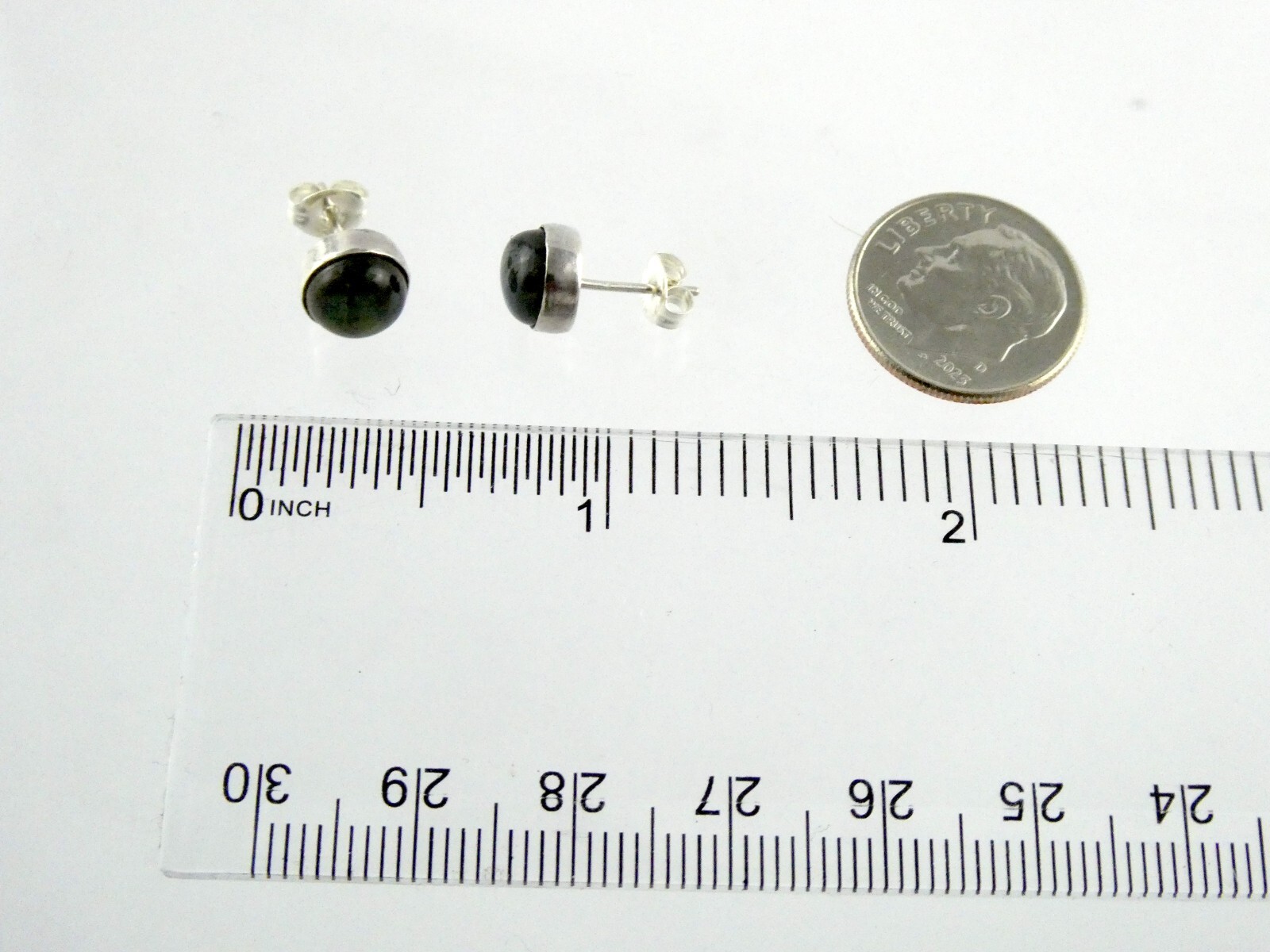Sterling Silver Labradorite Cabochon Stud Earrings 925 7.83mm Diameter 1.7 Grams