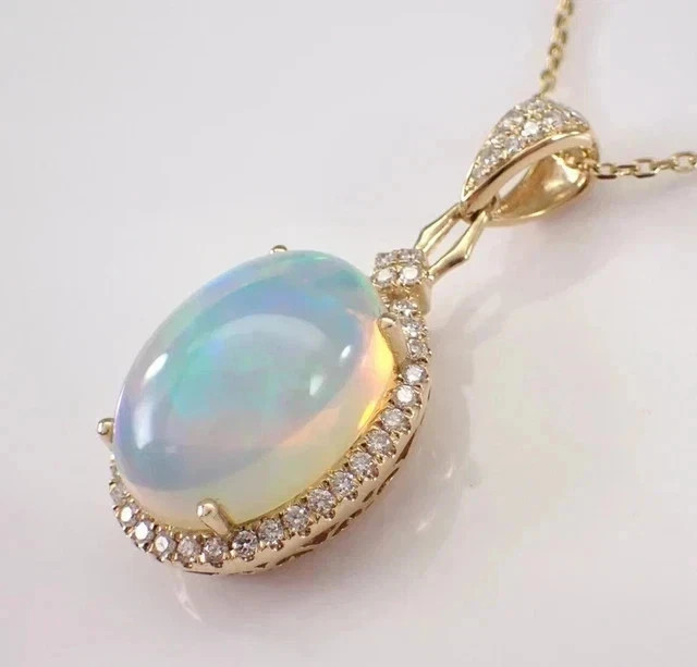3.20Ct Oval Cut Lab Created Fire Opal Halo Pendant 14K Yellow Gold Plated Silver