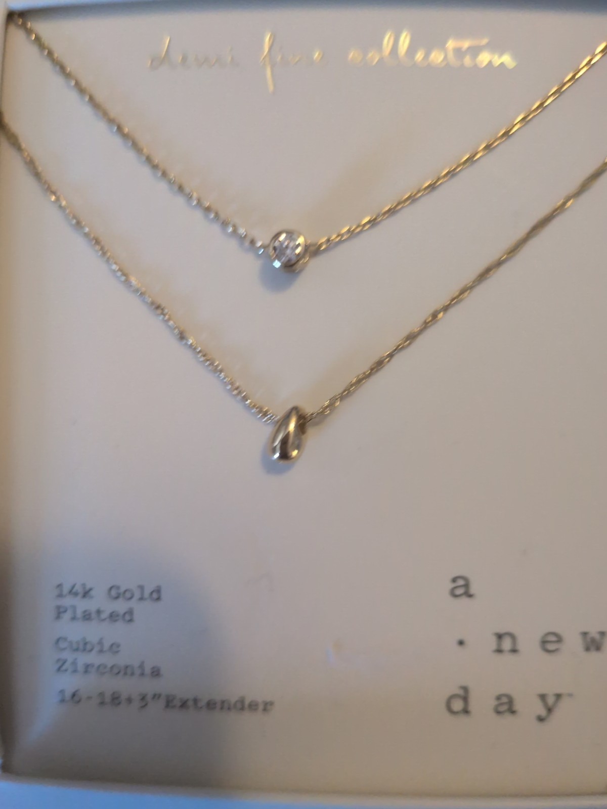 A New Day 14k Gold Plated 2 Piece layering set W CZ Box Torn Edges NEW ITEM