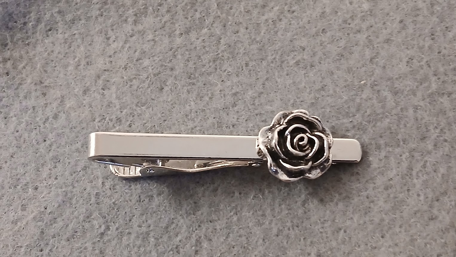 Antique Silver Rose Tie Clip Bar Cufflinks