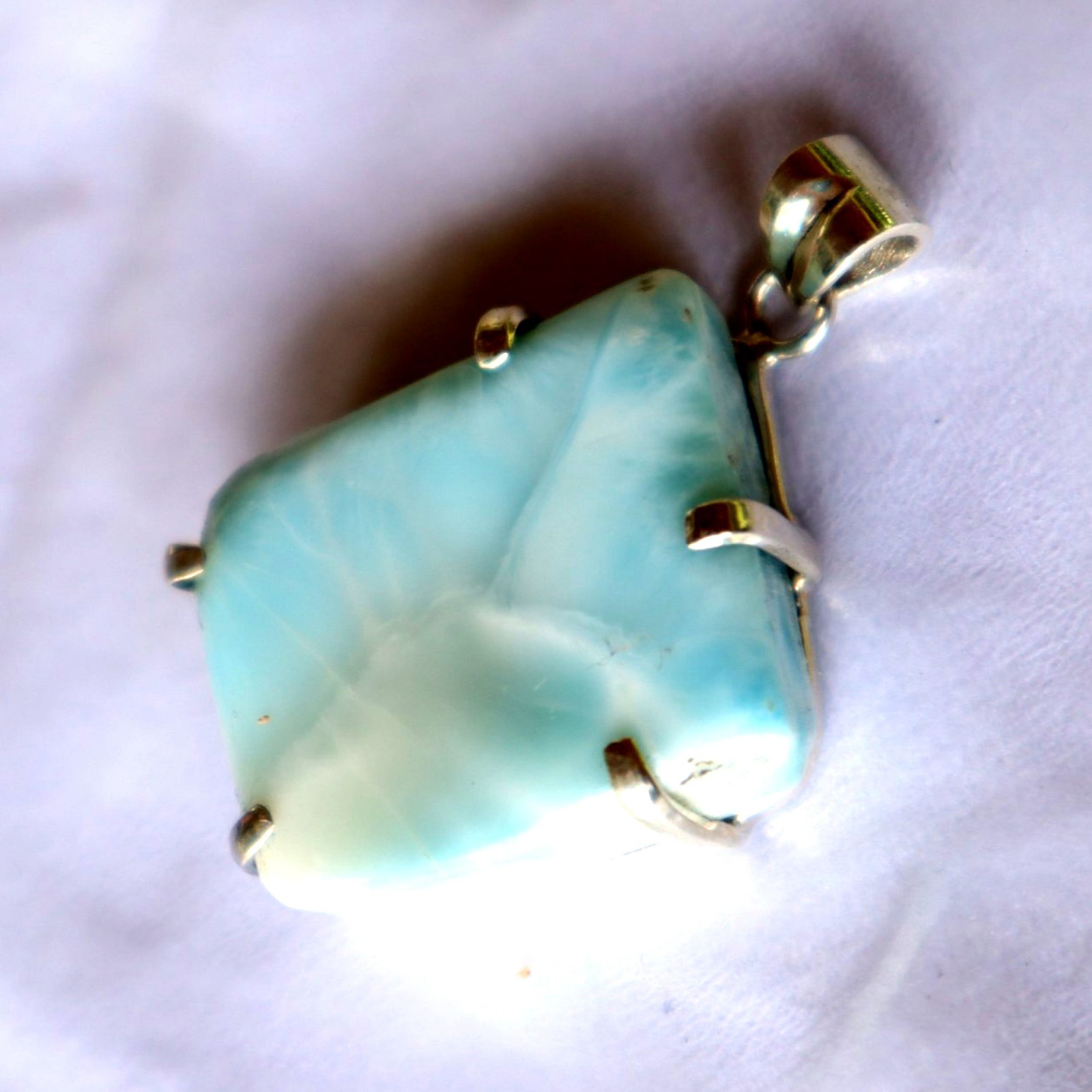 Genuine 15.7g heavy Light Blue Larimar 925 Sterling Silver Slab Pendant 44mm