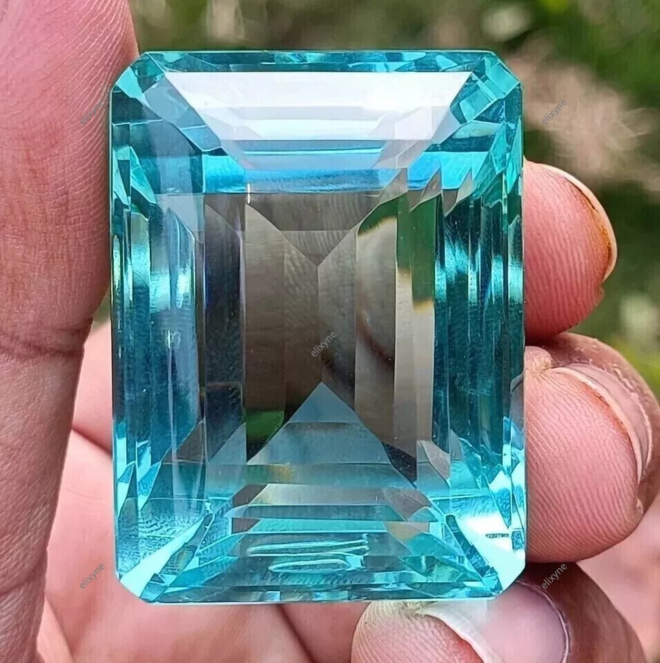 100 Cts Plus Certified Blue Topaz Emerald Cut Big Size Flawless Loose Gemstone