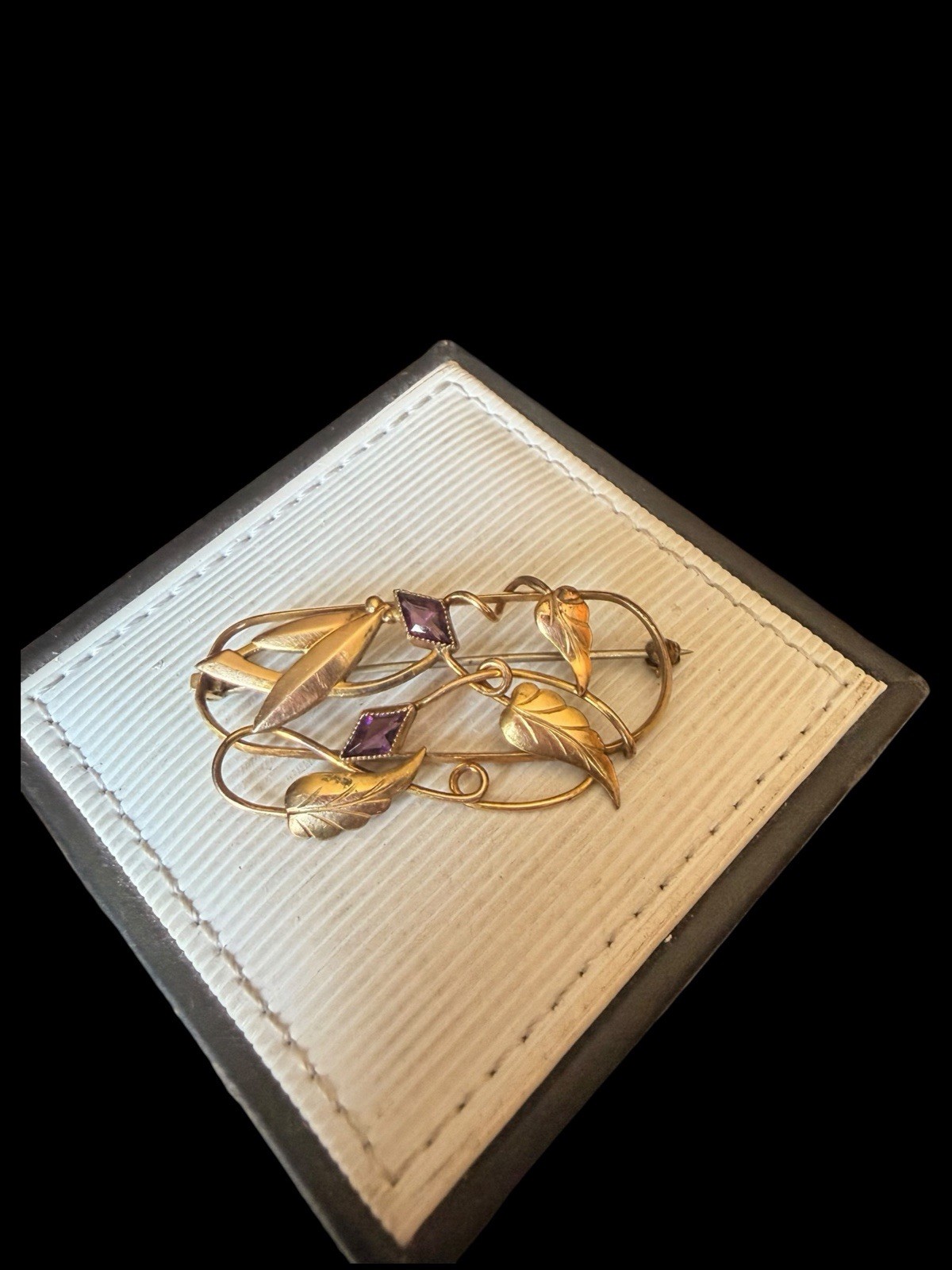 Older Gold Filled Floral Brooch With Purple Stone Accents