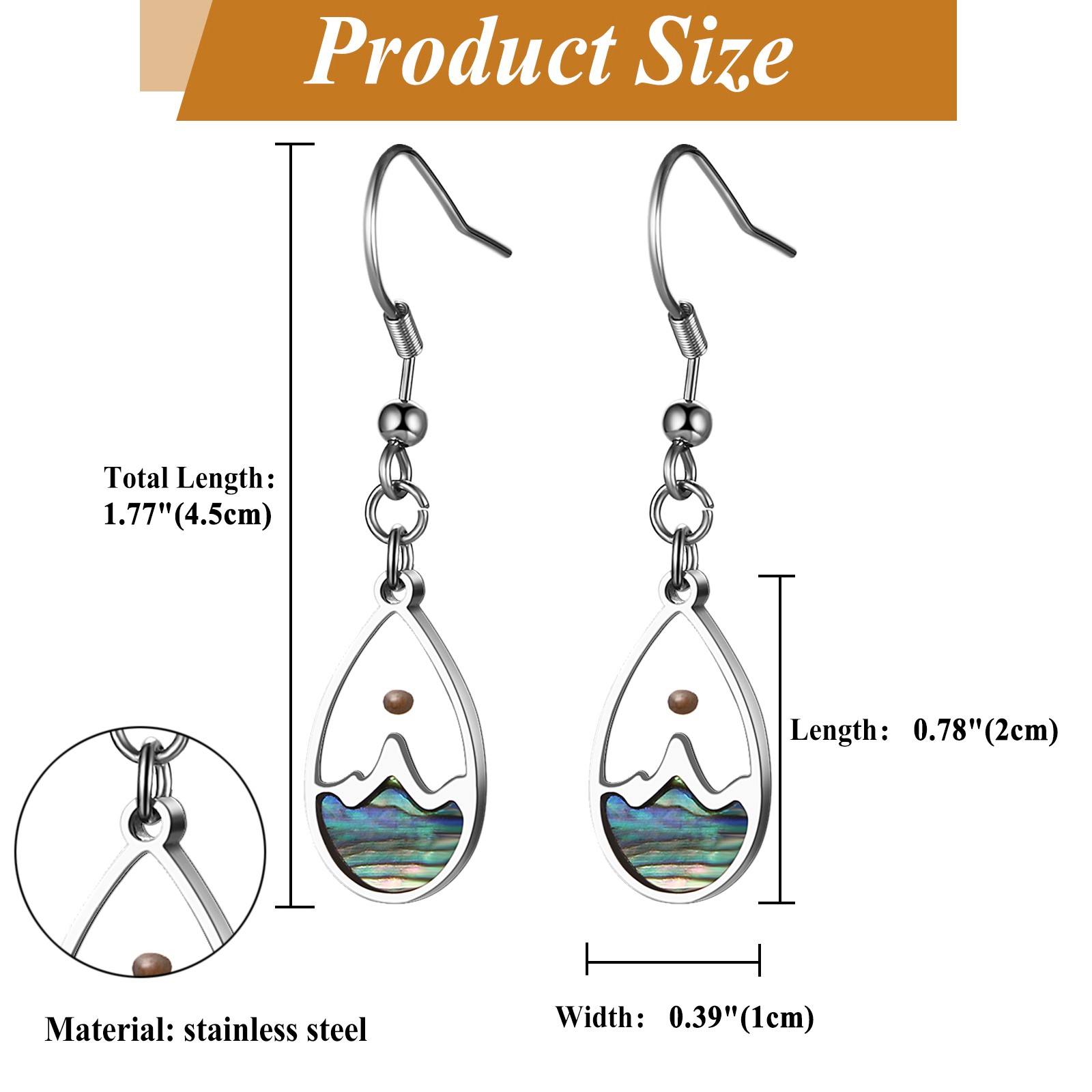2pcs Women’s Christian Mustard Seed Abalone Shell Teardrop Earrings Faith Gift