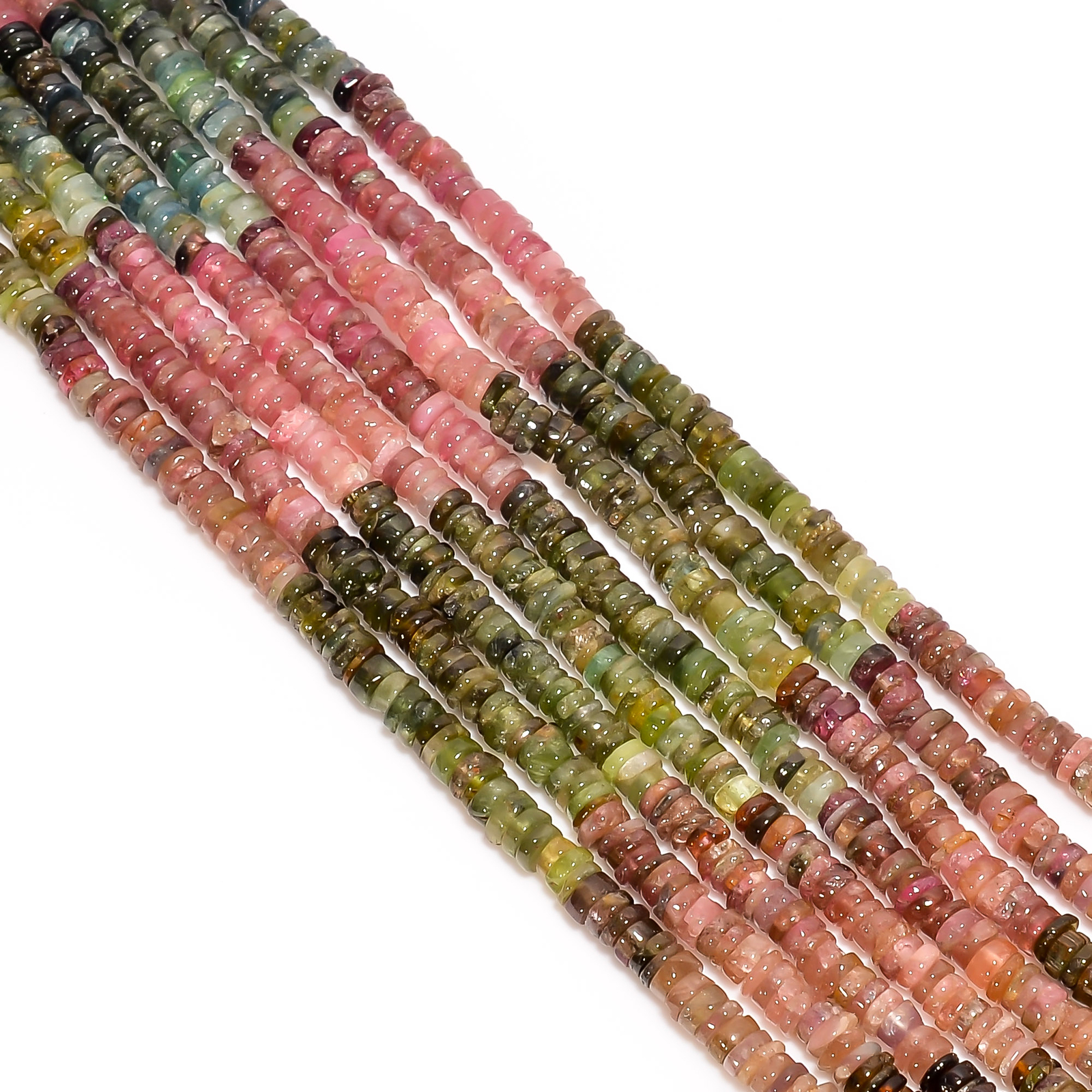 Multi Tourmaline Gemstone Rondelle Shape Smooth Beads 4X4 5X5mm Strand 8″ EB-380