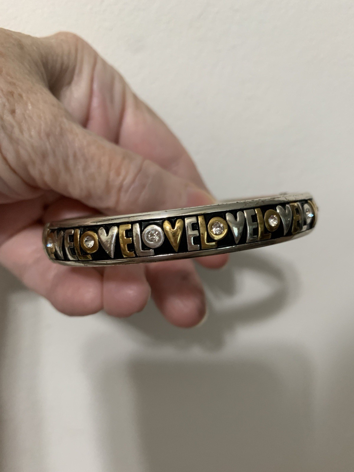 Love Bangle By Brighton.Cubic Zirconia,Enamel,Clasp closure& Silver Plated,8”Fit