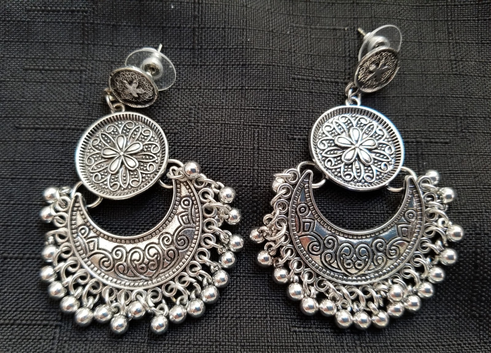 Tribal Afghan Style Jhumki Chandbali Earrings, Indian Boho Jewelry