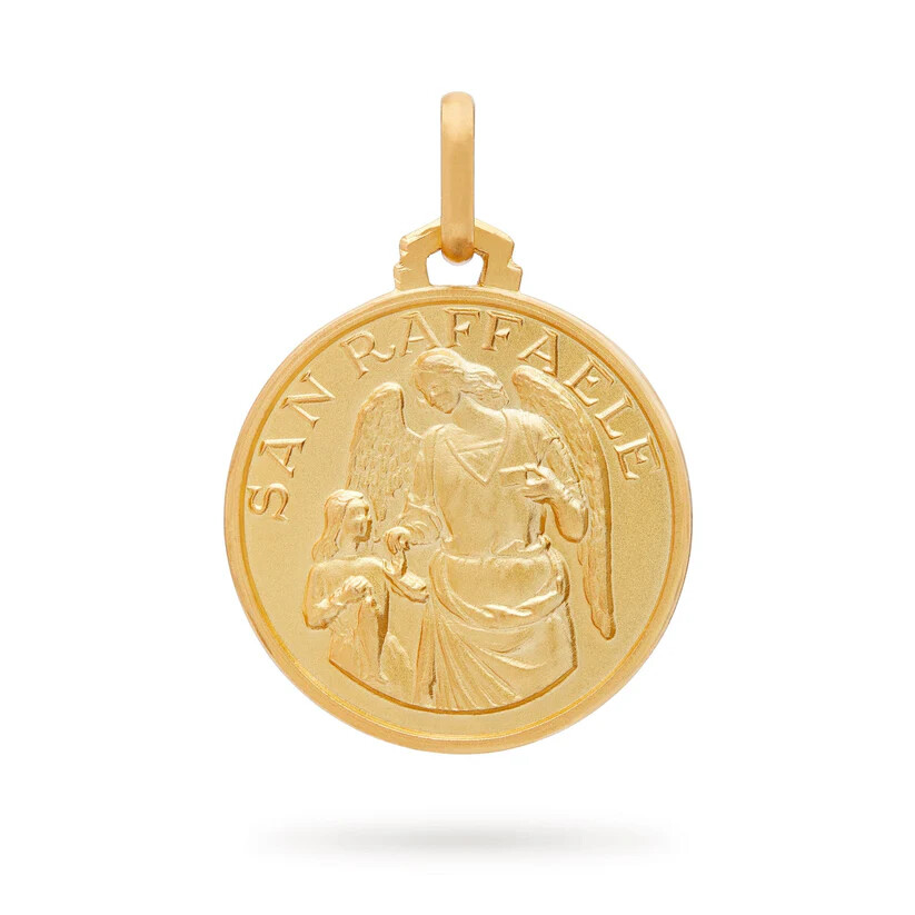 Gold plated Sterling Silver Medal of St. Raphael the Archangel Necklace Pendant