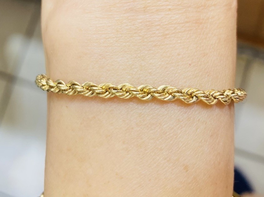 14K Yellow Gold Rope Link Bracelet 2.37Grams 6——7/8Inches(3.2mm (Dongle Ball