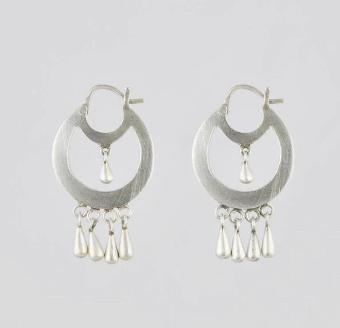 Jane Diaz 925 Sterling Frida Kahlo Hoop Earrings with Solid Tear Drop Dangles