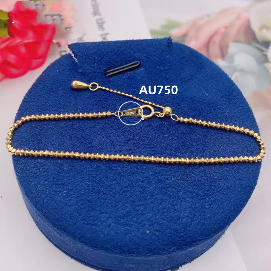 Solid 18K Yellow Gold AU750 Laser Beads Bracelet Bangle Chain Adjust 16-18cm