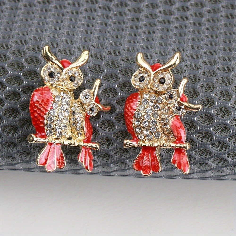 2pcs Fashion Animal Brooch High-end Red Owl Pin Clothing Accessories