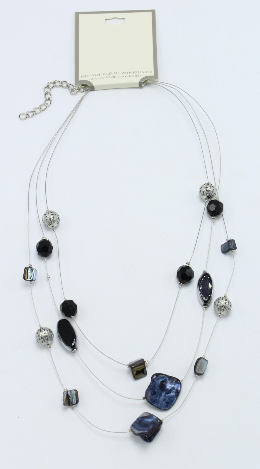 New Mixed Media Multi Row Silver Necklace with Shell NWT #N2628